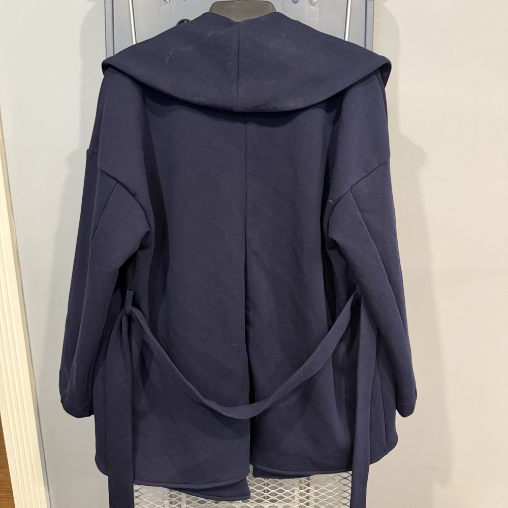 OGL Women Jacket XS FuzzLuxe Belted Shawl Collar Robe Wrapped Navy - Picture 4 of 7